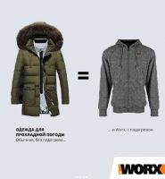 Куртка с подогревом WA4660 размер L, серая, без АКБ и ЗУ WORX 30191699003